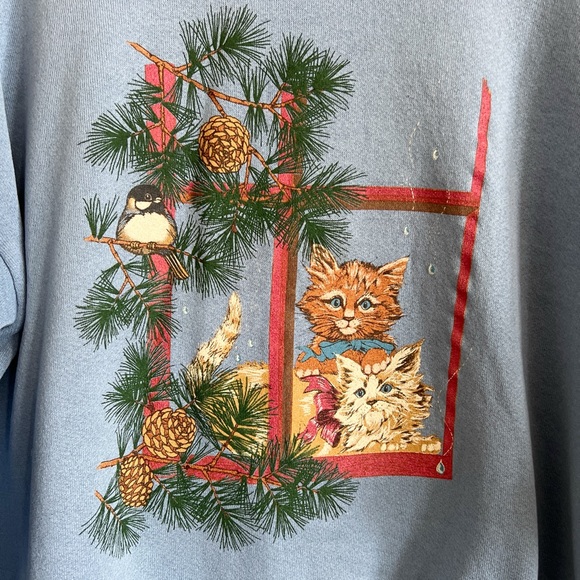 Vintage Gopher Sport Cat Graphic Crewneck Sweatshirt Large Blue Winter Novelty - Picture 3 of 5